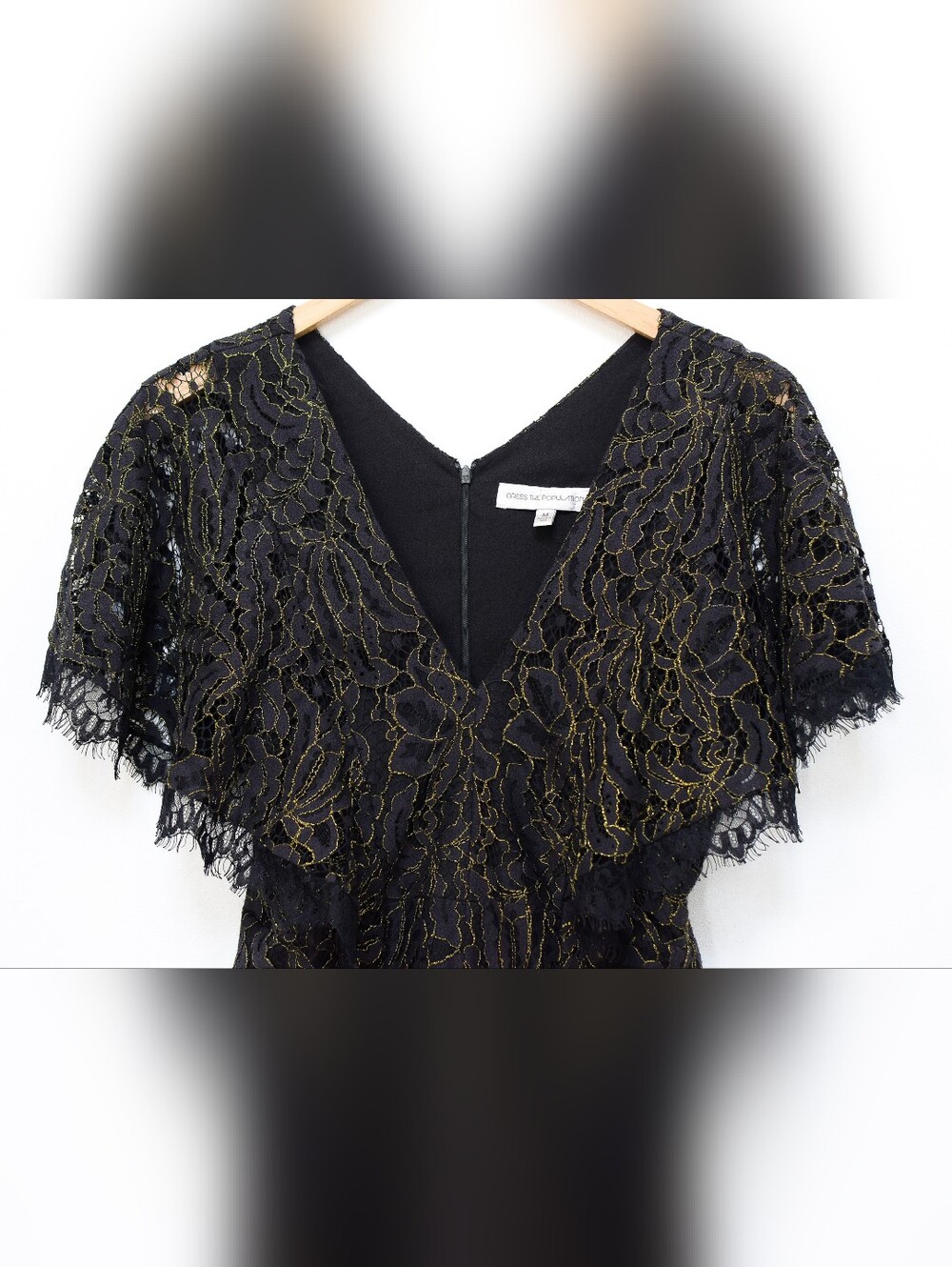 Dress The Population Raven Black Lace Romper Flutter Sleeve Size M Cocktail Glam - Picture 3 of 7